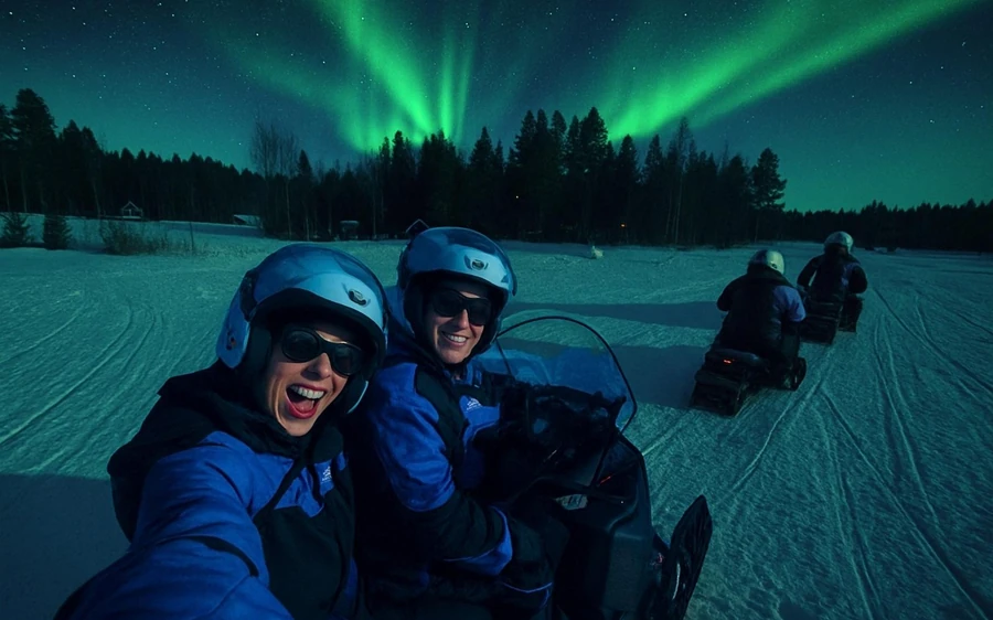 Rovaniemi: Northern Lights Snowmobile Tour – New Snowmobiles
